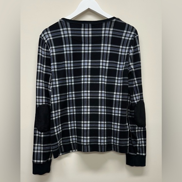 Ralph Lauren Jeans Co Black and White Knit Plaid Shirt Top Long Sleeve XL - Picture 8 of 10